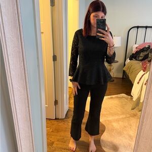 LOFT Women’s Black Lace-Sleeve Peplum top size M